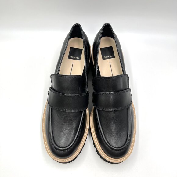Dolce‎ Vita Womens Size 10 Black Leather Chunky Lug Sole Loafers Shoes - Picture 3 of 8